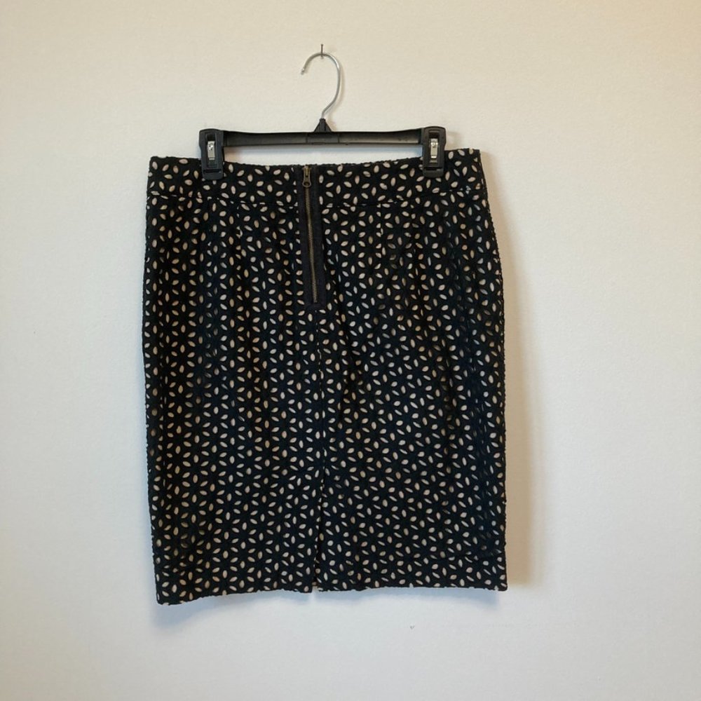LOFT pencil skirt black eyelet lace tan lining